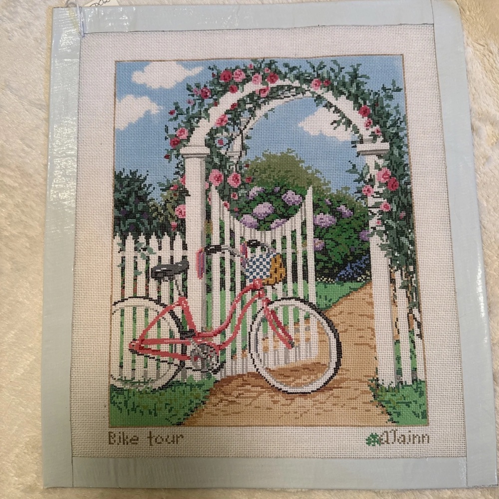 Sandra Gilmore 18M needlepoint beautiful bike tour canvas.